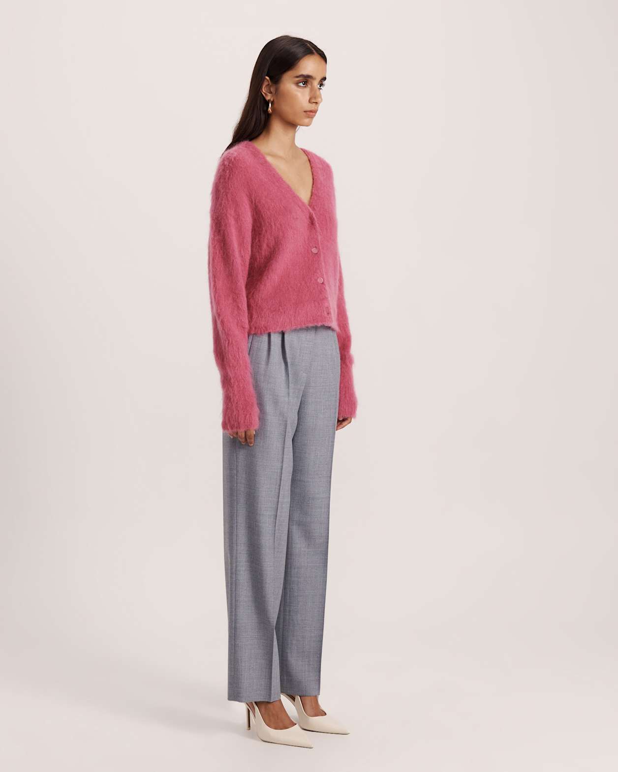 Mindy Mohair Wool Cropped Cardi in ROSE