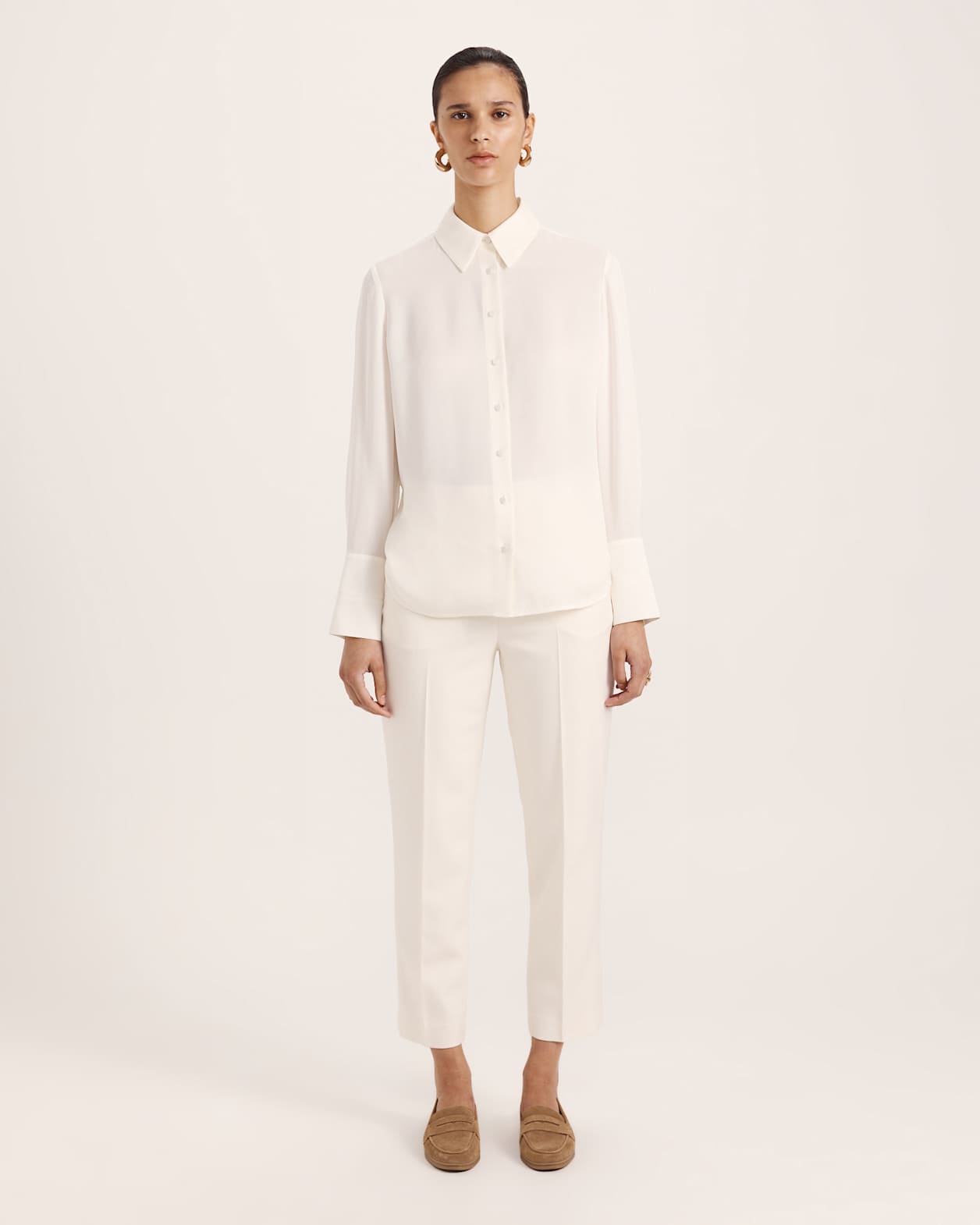 Sam Silk Classic Shirt in OFF WHITE