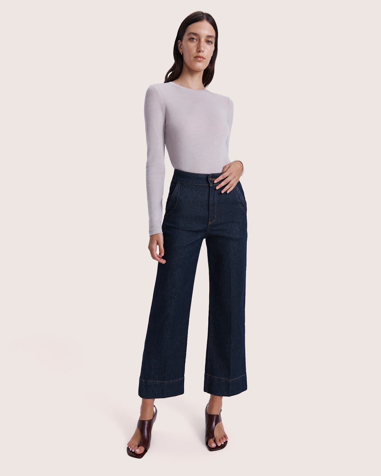Ava Cropped Wide Leg Jean in BLUE/BLACK WASH