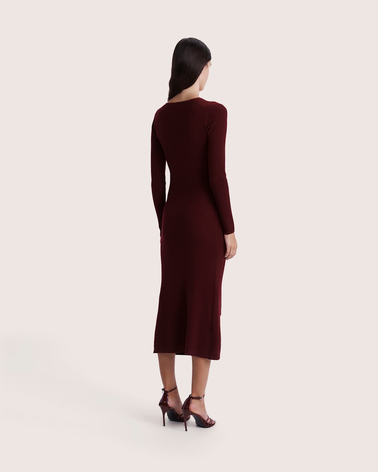 Elle Wool Blend Wrap Knit Dress in BERRY