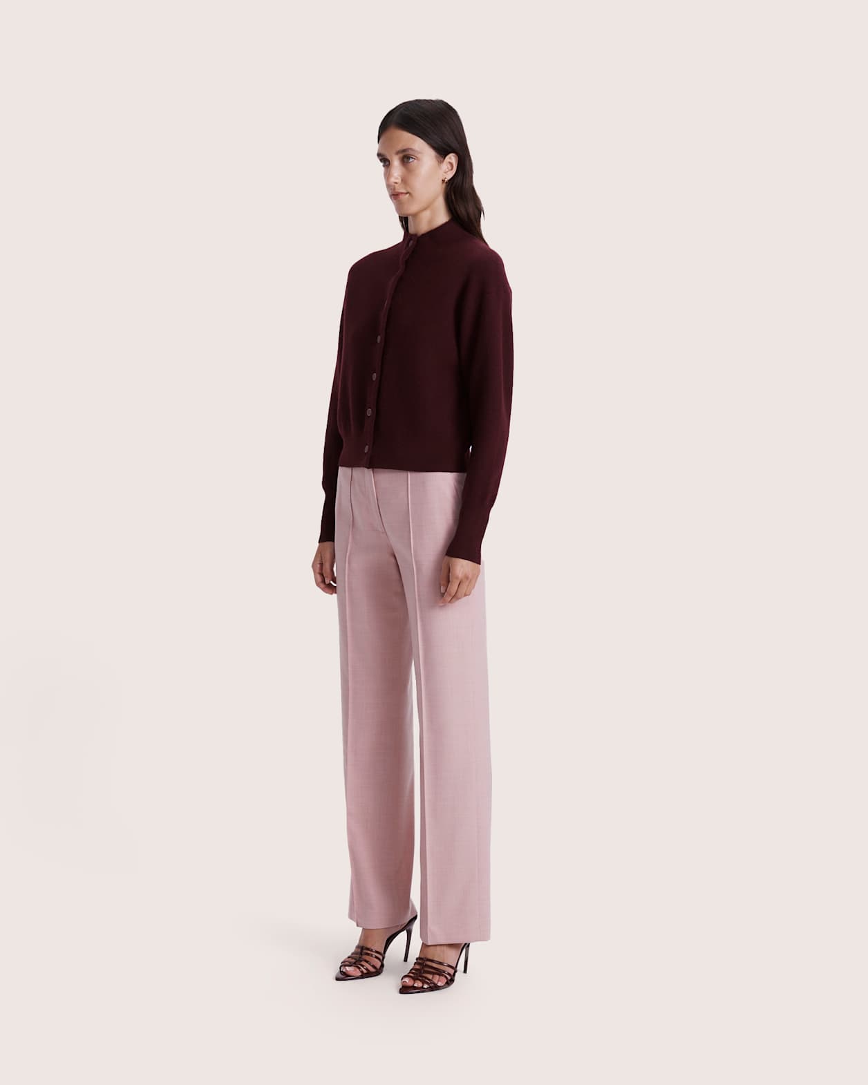 Boiled Wool Batwing Cardi in PLUM