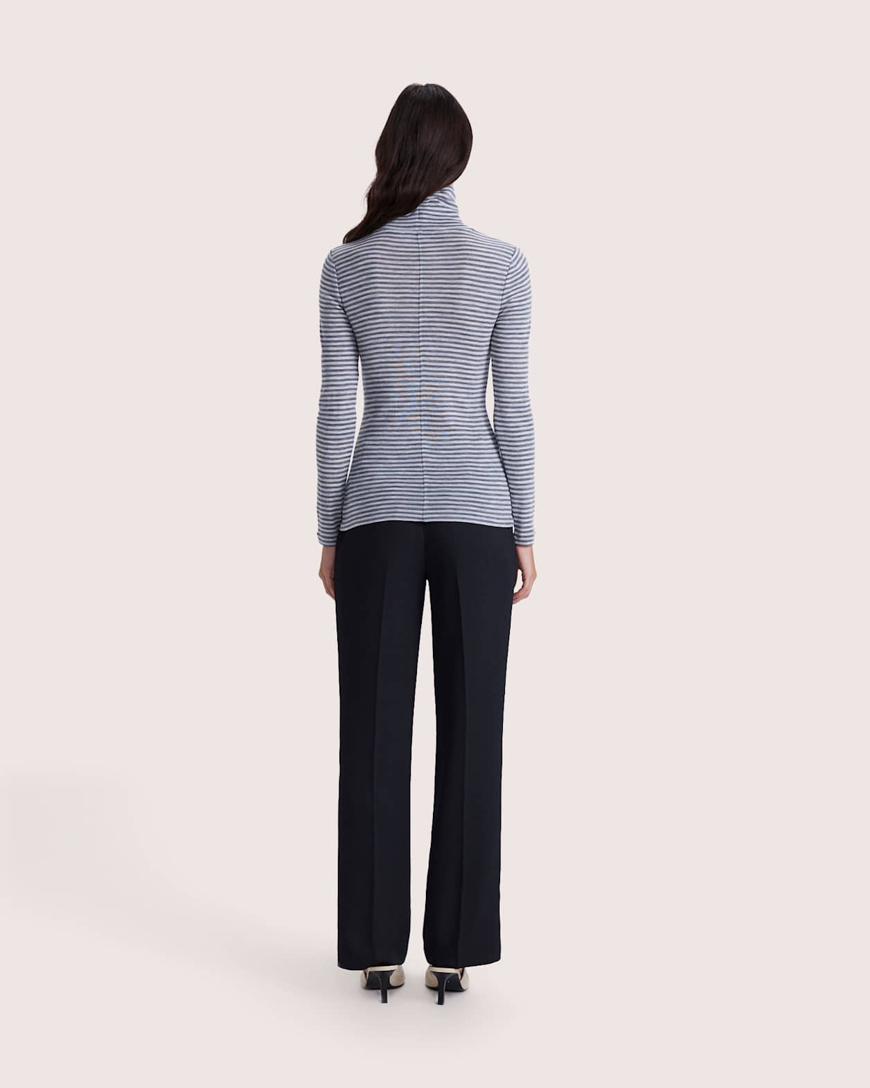 Coco Wool Striped Long Sleeve Top in GREY/CHARCOAL