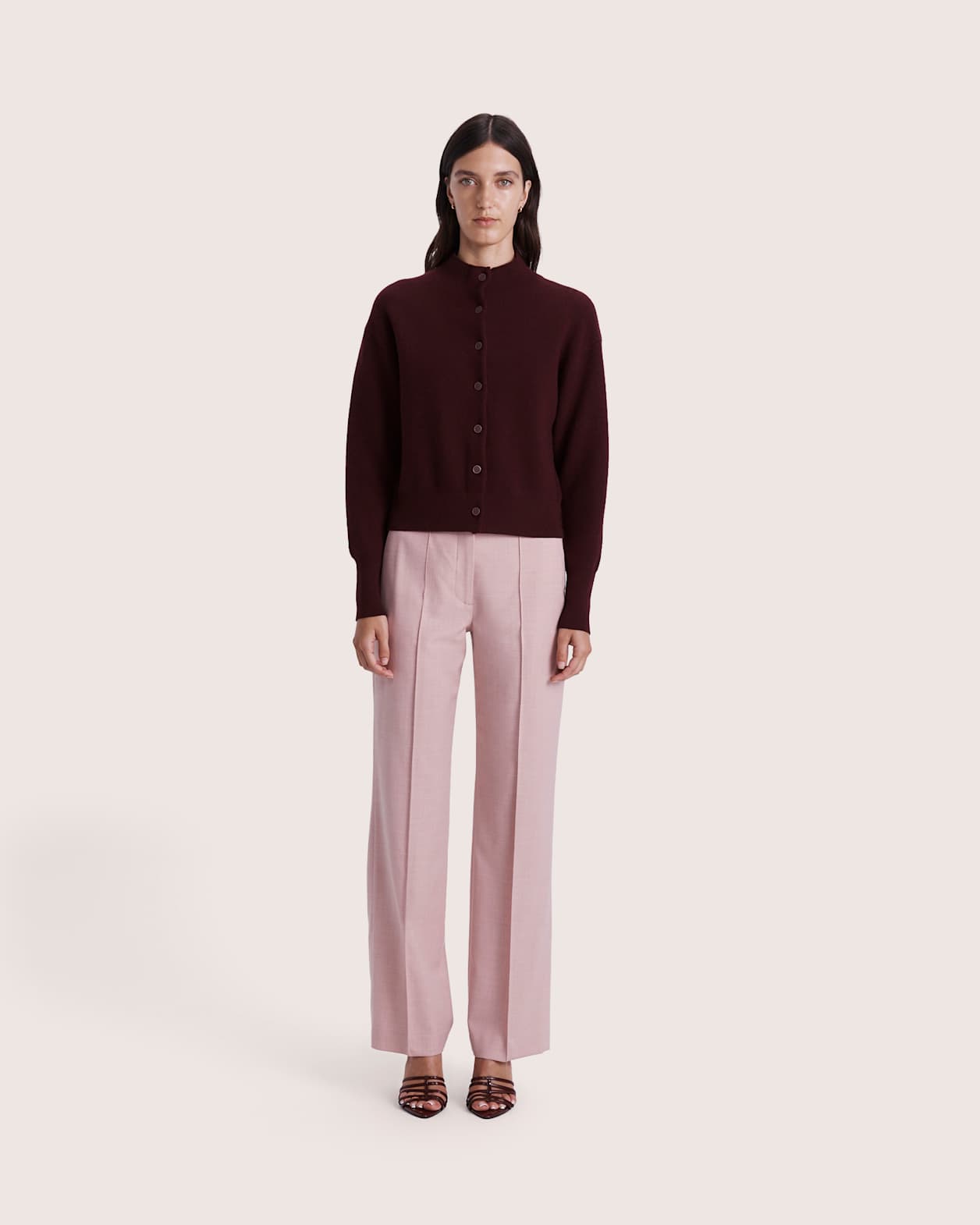 Boiled Wool Batwing Cardi in PLUM