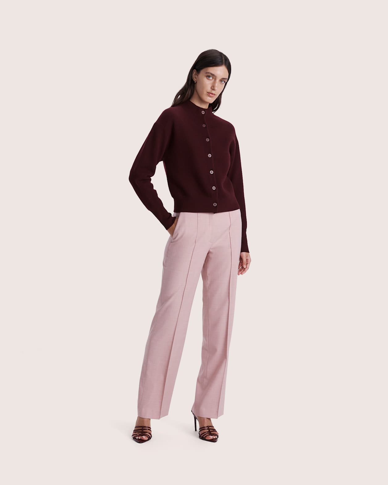 Boiled Wool Batwing Cardi in PLUM