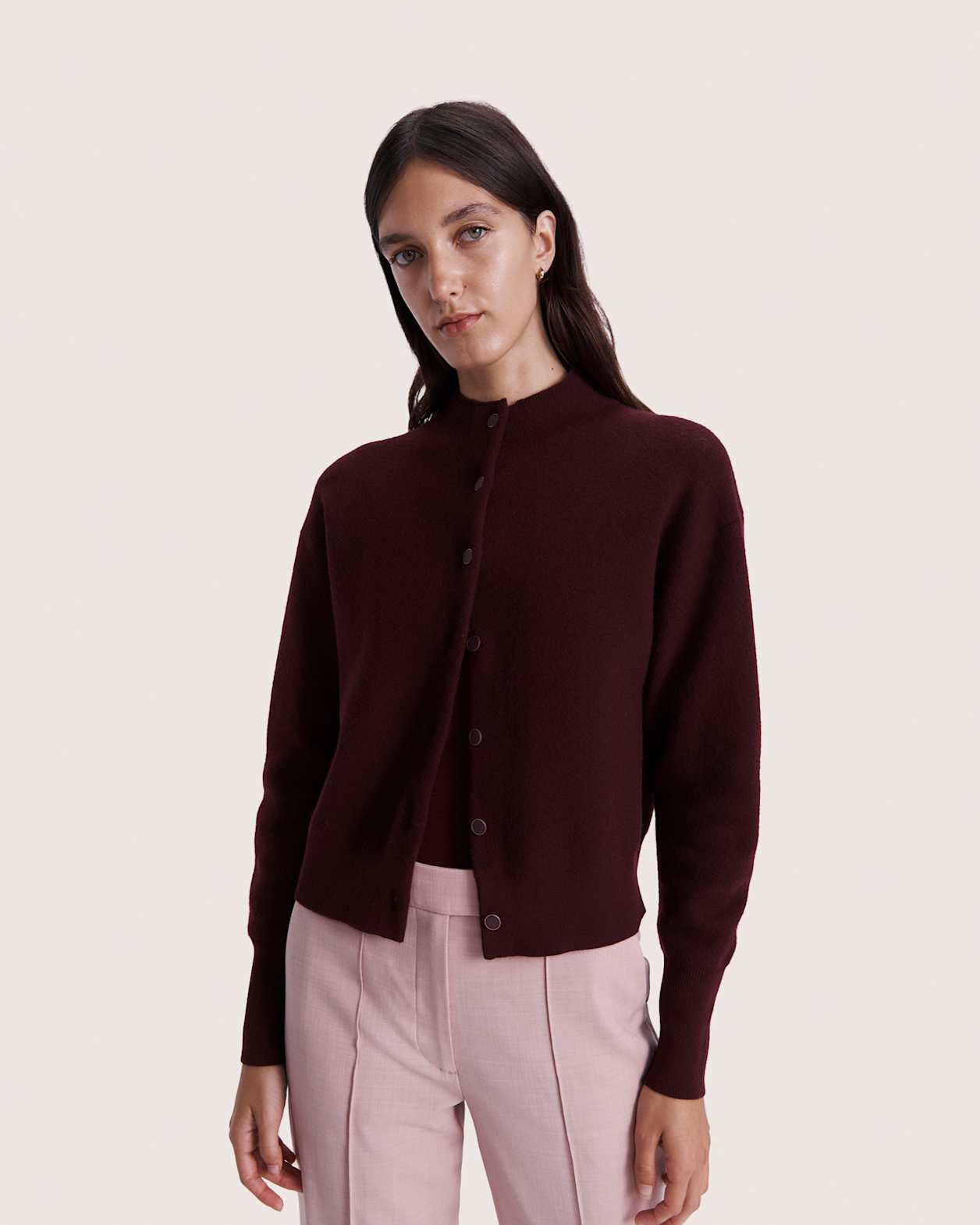 Boiled Wool Batwing Cardi in PLUM