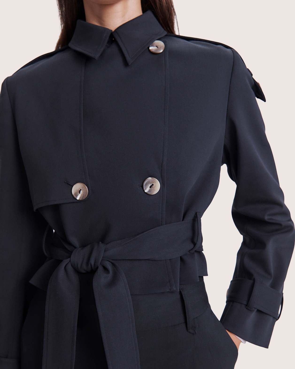 Tia Cropped Trench in BLACK