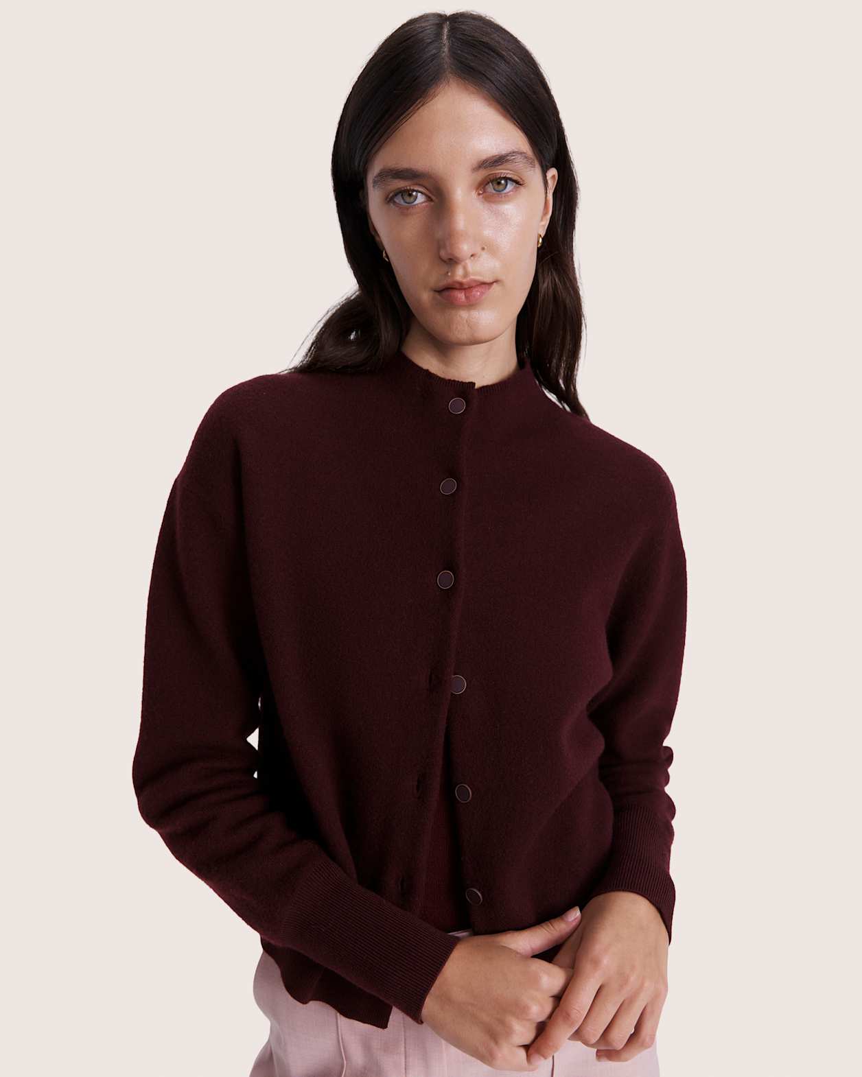 Boiled Wool Batwing Cardi in PLUM