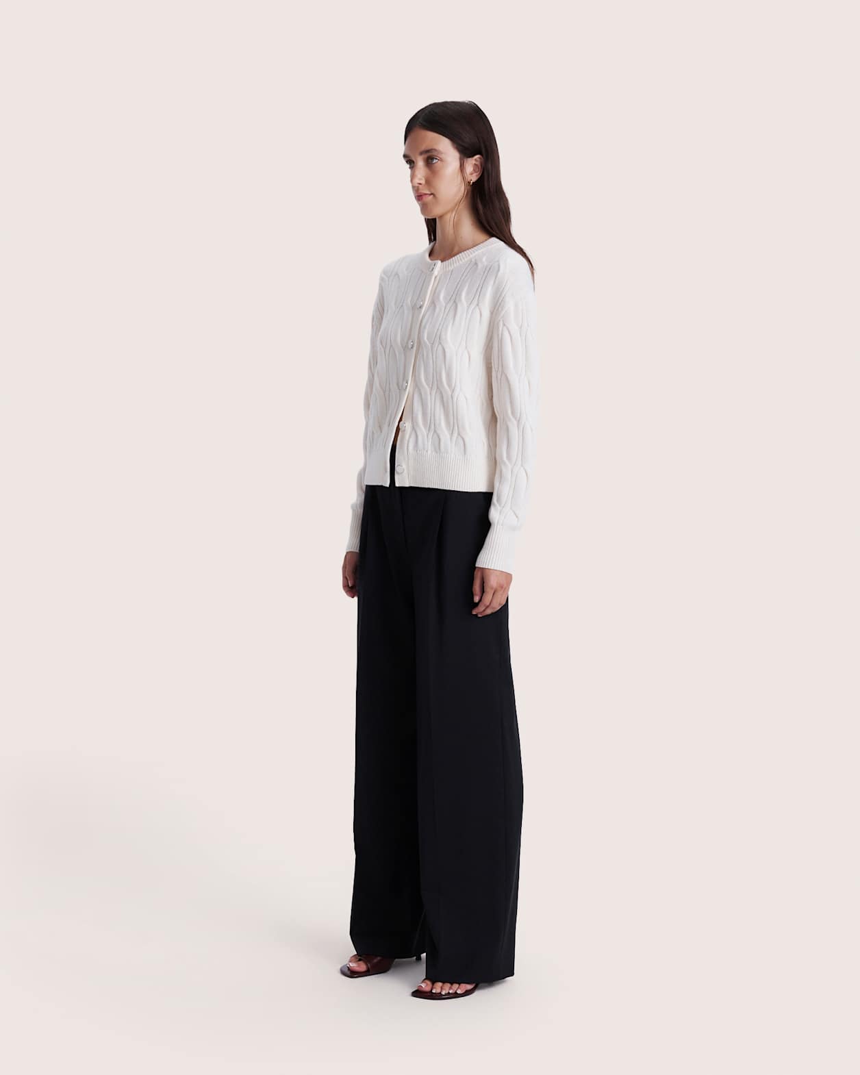 Nora Wool Cashmere Cable Cardi in VANILLA