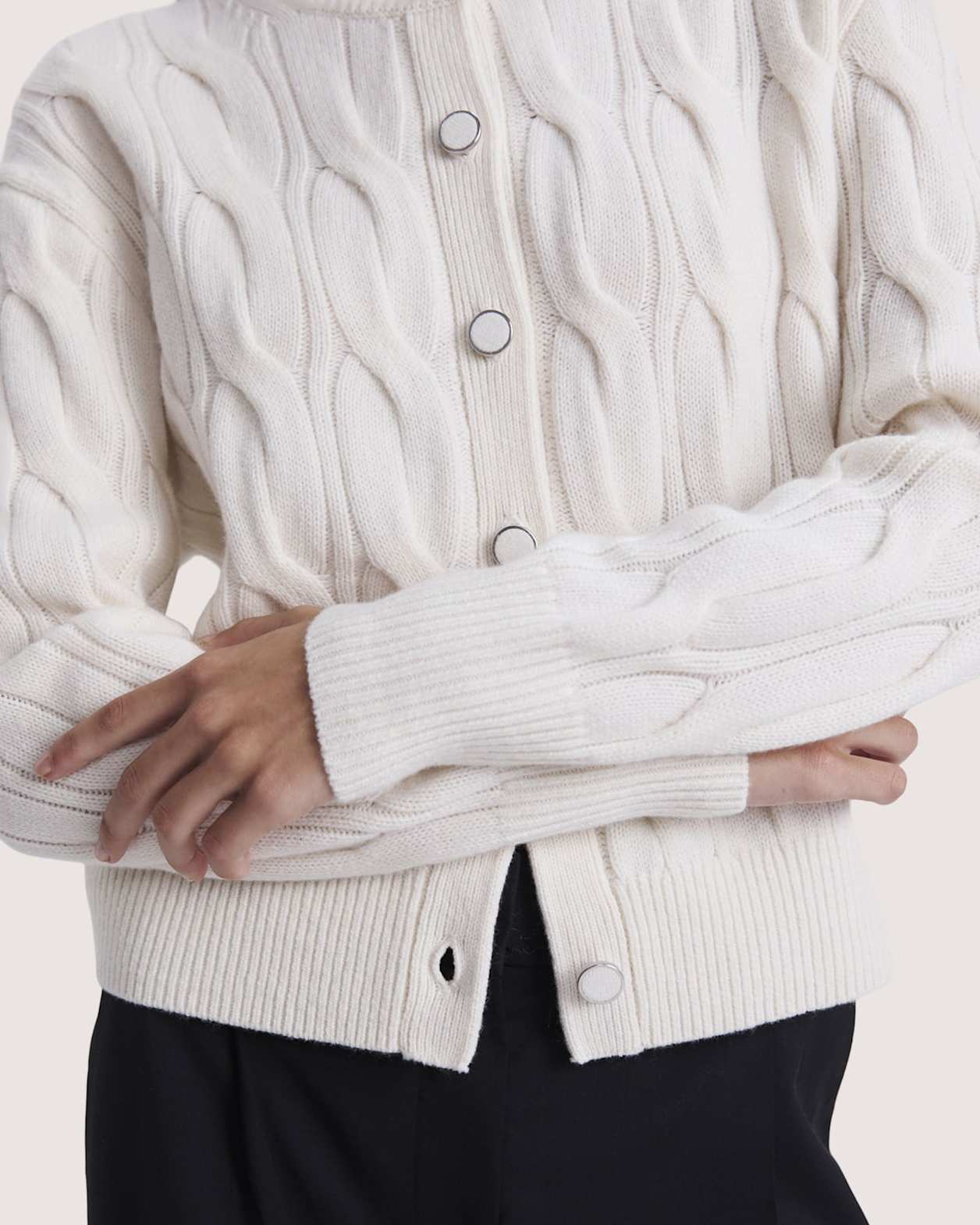 Nora Wool Cashmere Cable Cardi in VANILLA