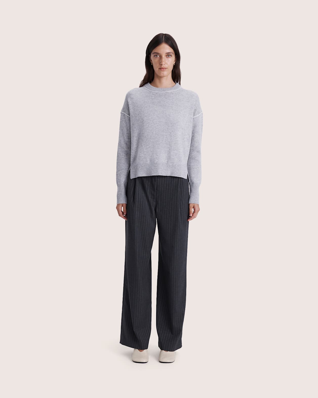 Claudia Chunky Wool Sweater in LIGHT GREY MELANGE