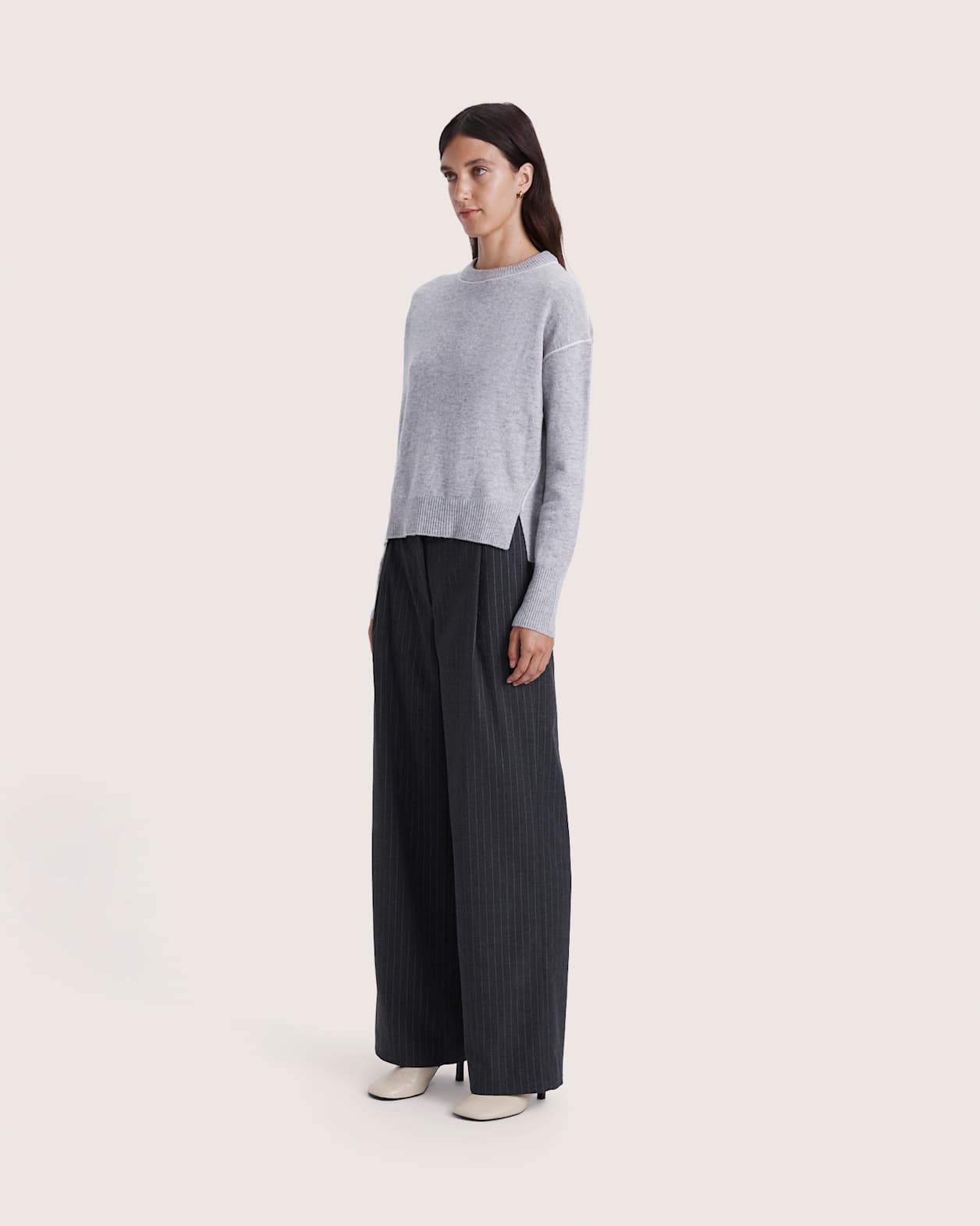 Claudia Chunky Wool Sweater in LIGHT GREY MELANGE