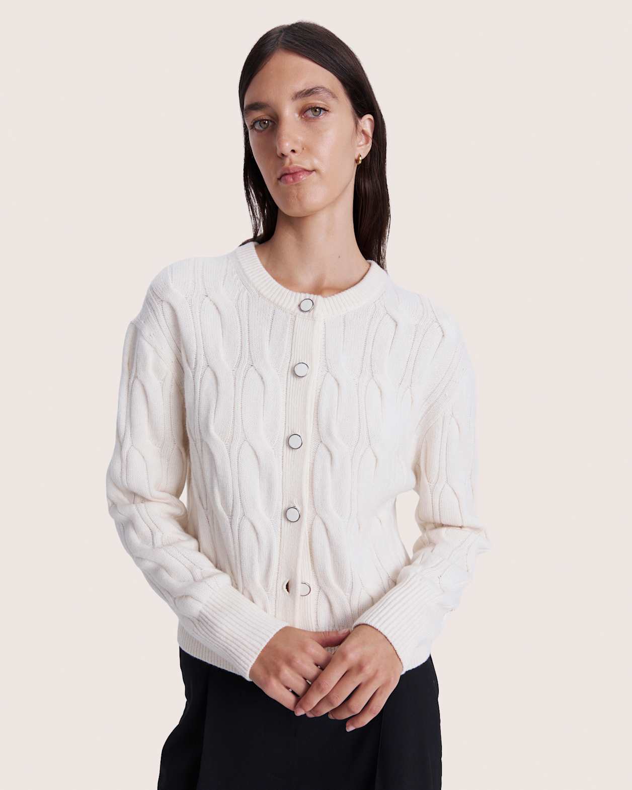 Nora Wool Cashmere Cable Cardi in VANILLA