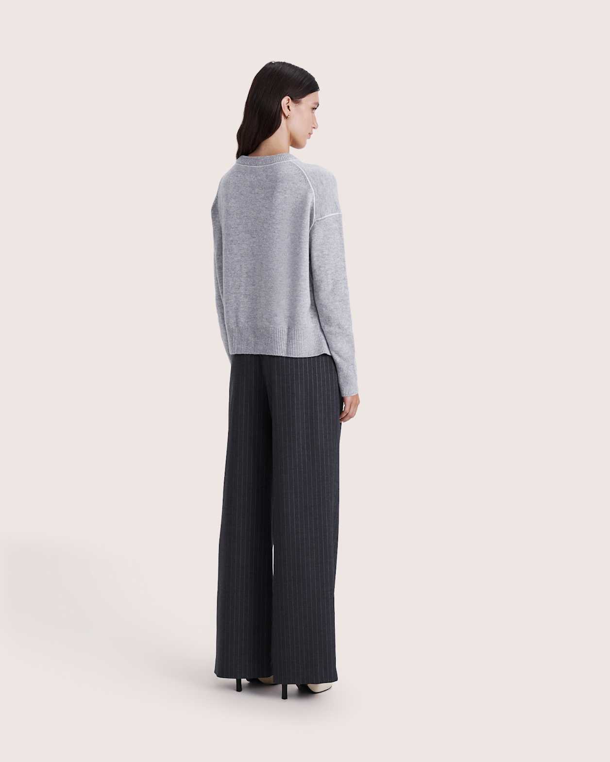Claudia Chunky Wool Sweater in LIGHT GREY MELANGE