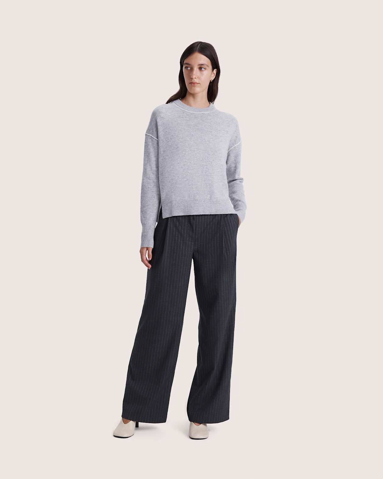 Claudia Chunky Wool Sweater in LIGHT GREY MELANGE