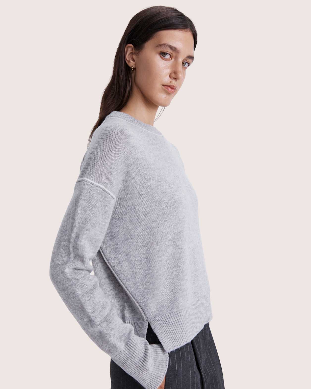 Claudia Chunky Wool Sweater in LIGHT GREY MELANGE