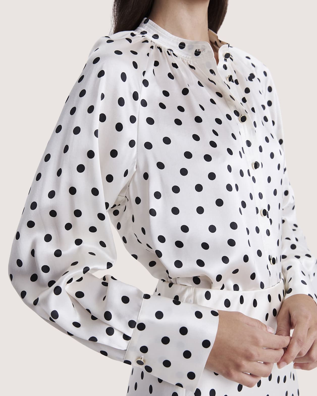 Presley Silk Long Sleeve Blouse in IVORY/BLACK