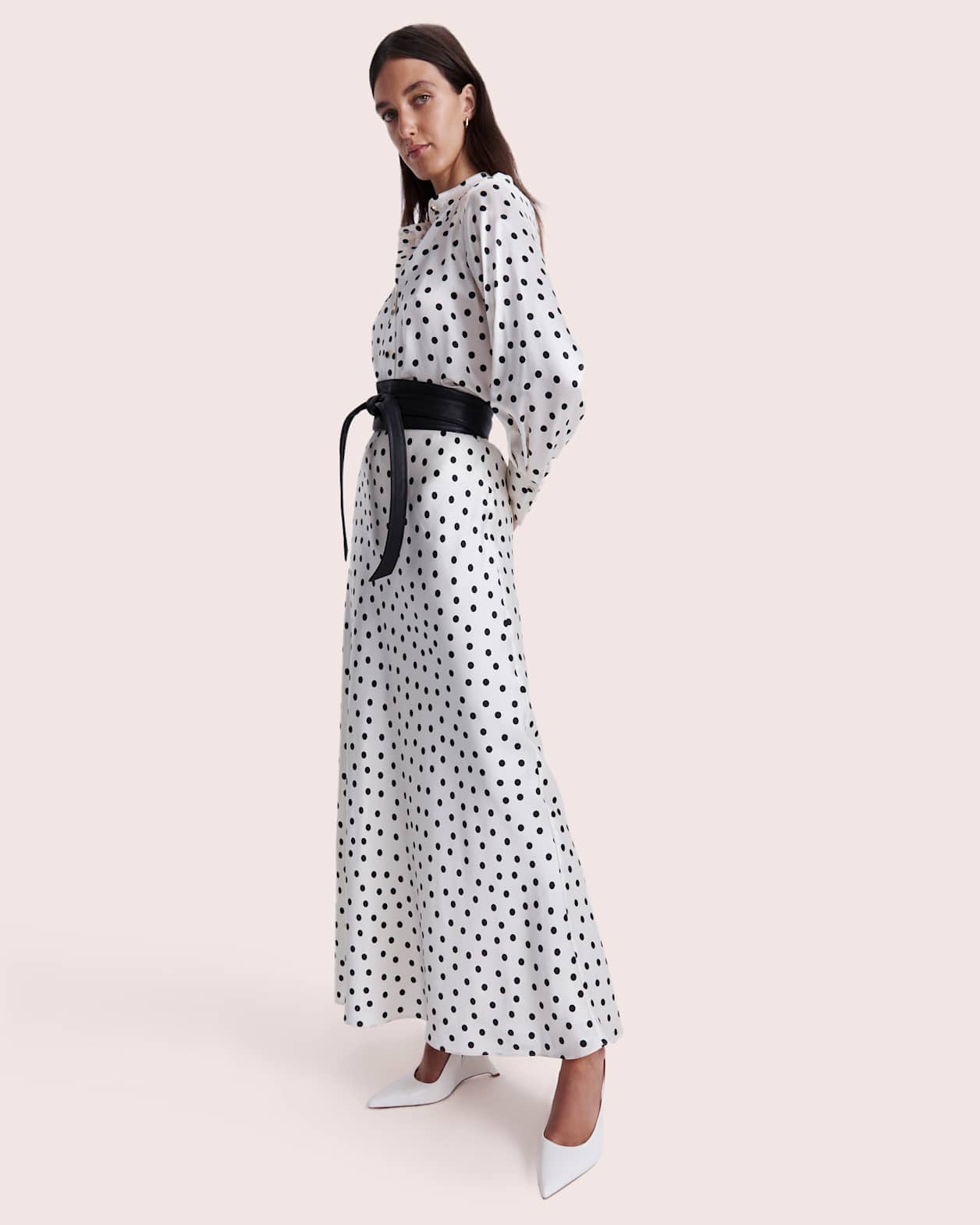 Presley Silk Midi Skirt in IVORY/BLACK