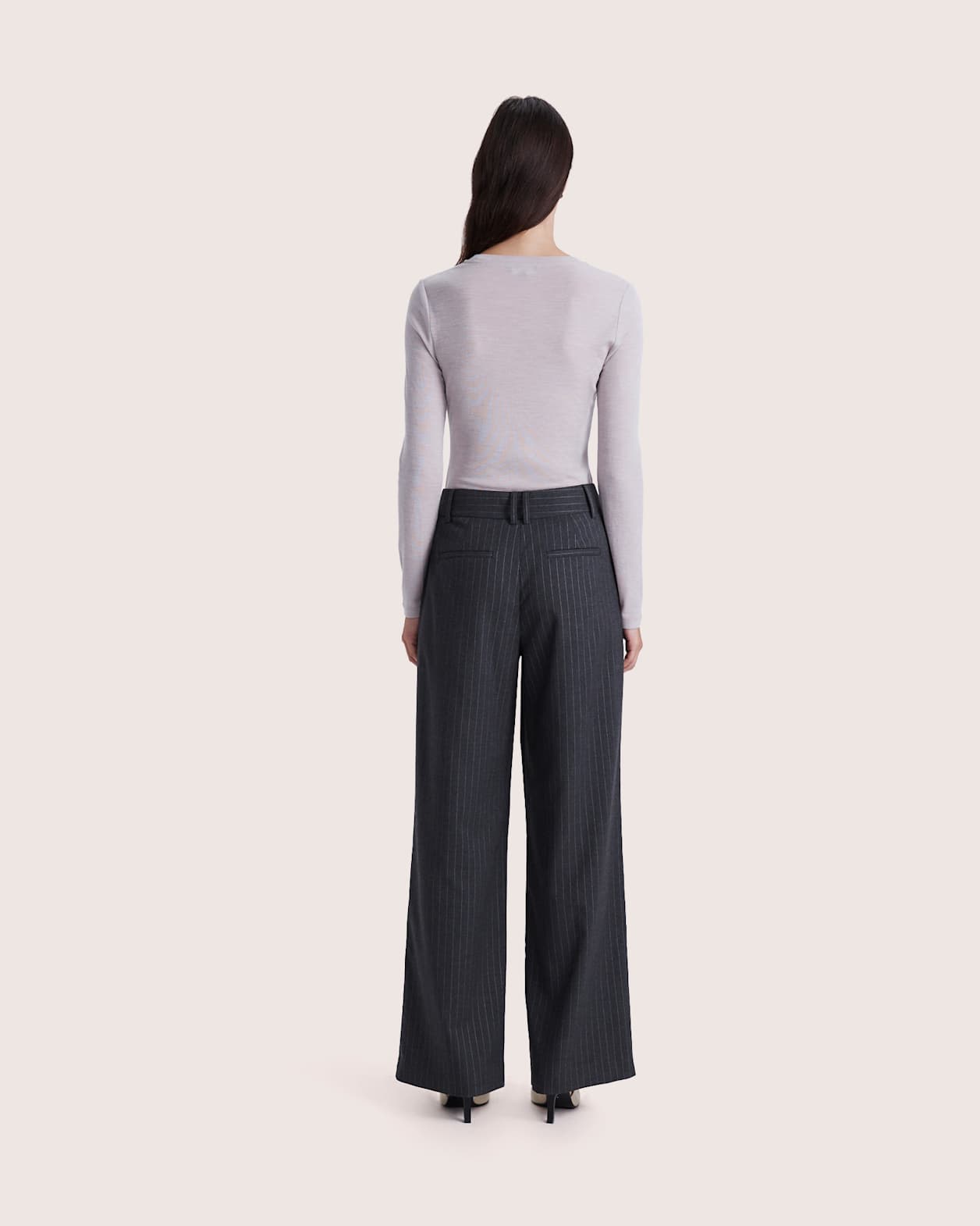 Bobbi Tailored Wide Leg Pant in CHARCOAL/IVORY
