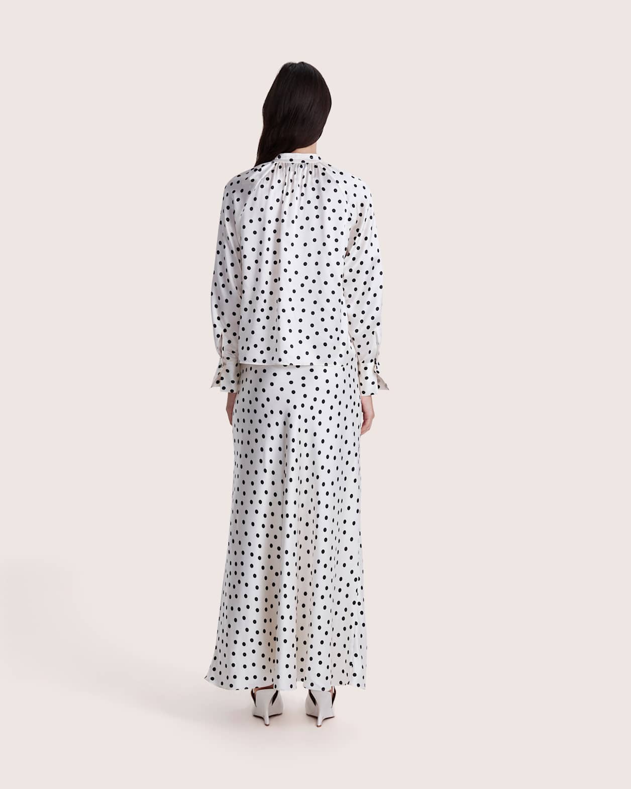 Presley Silk Long Sleeve Blouse in IVORY/BLACK