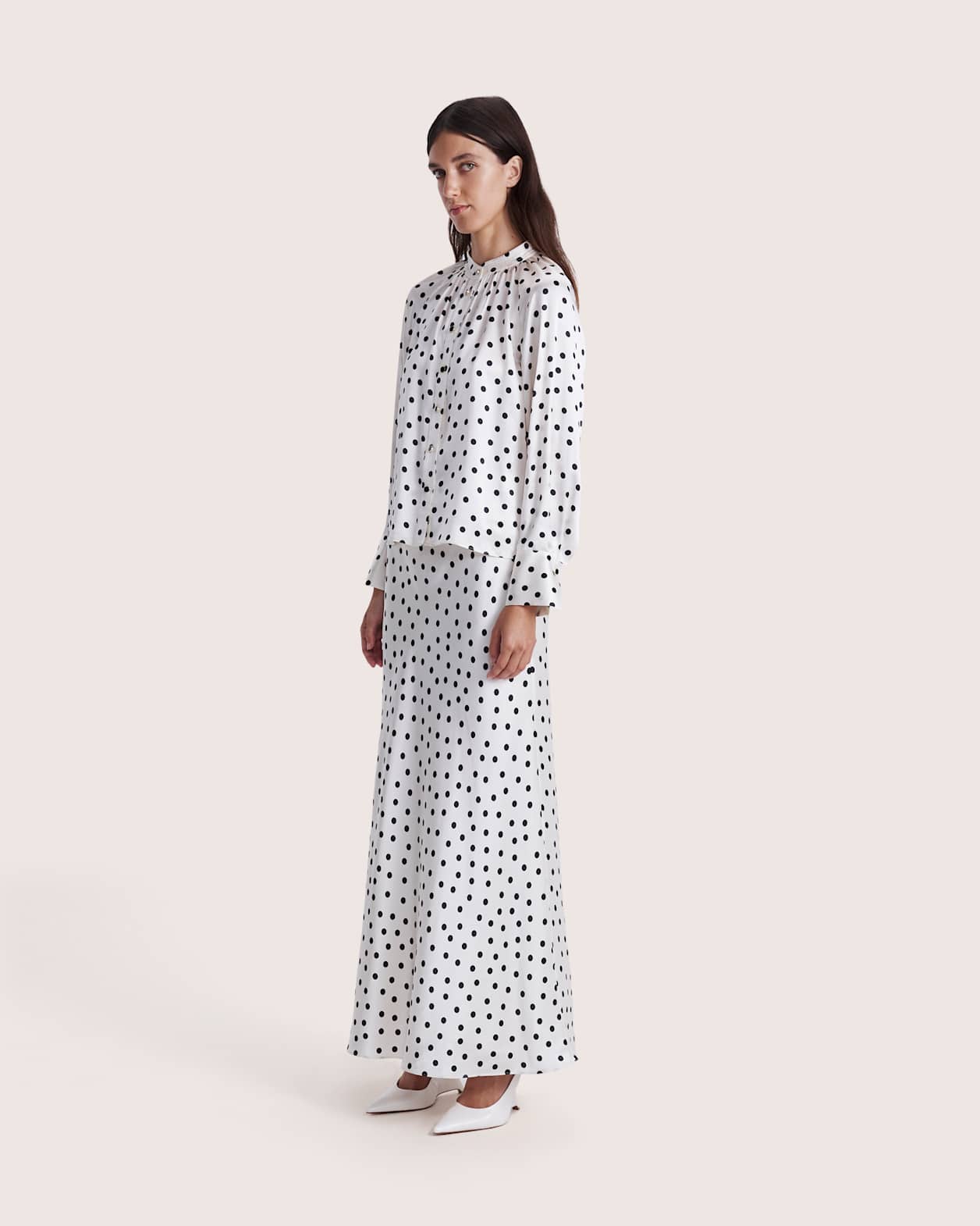 Presley Silk Long Sleeve Blouse in IVORY/BLACK