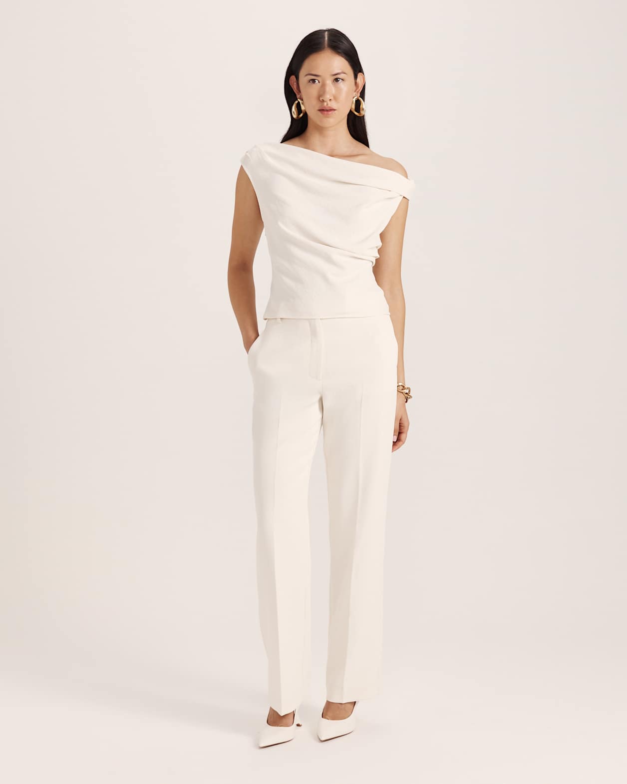 Dharma Off Shoulder Drape Top in MILK