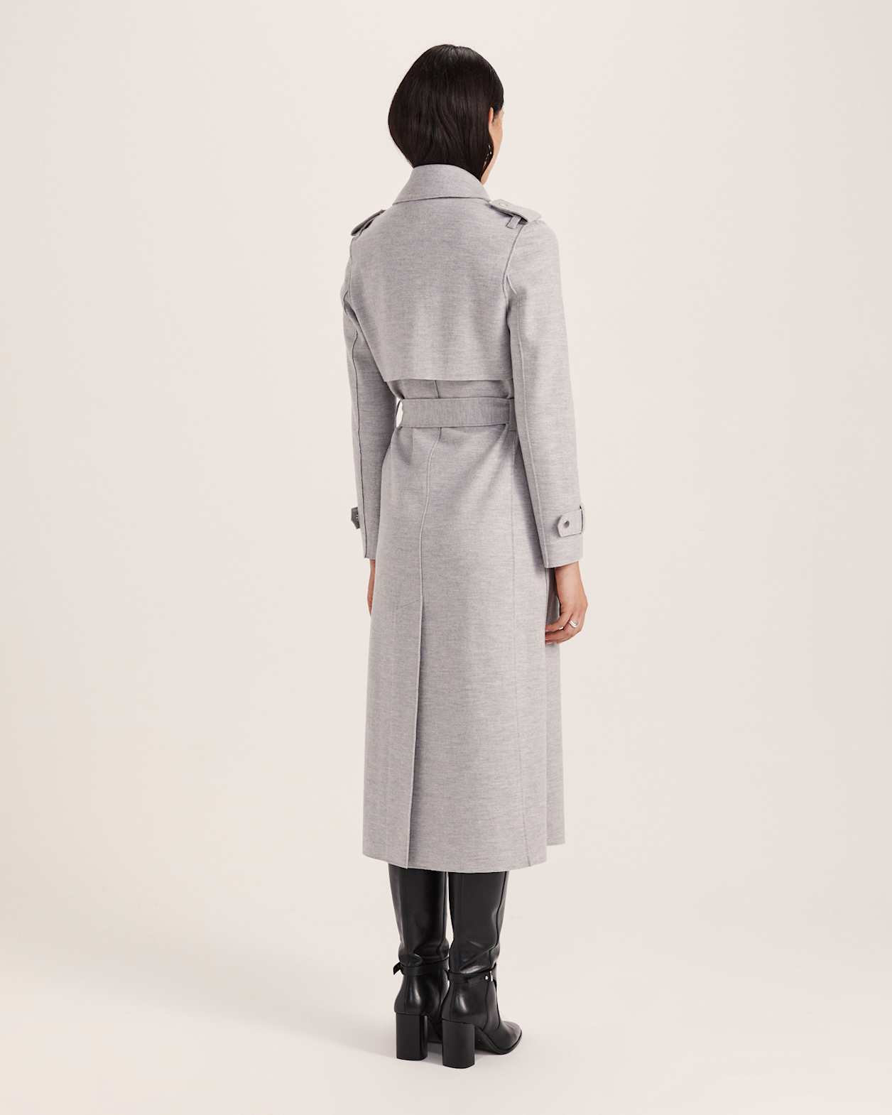Karla Wool Longline Trench Coat in GREY MELANGE