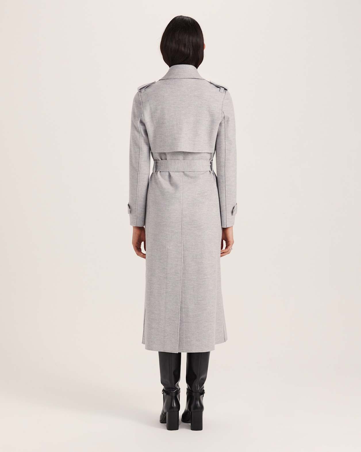 Karla Wool Longline Trench Coat in GREY MELANGE
