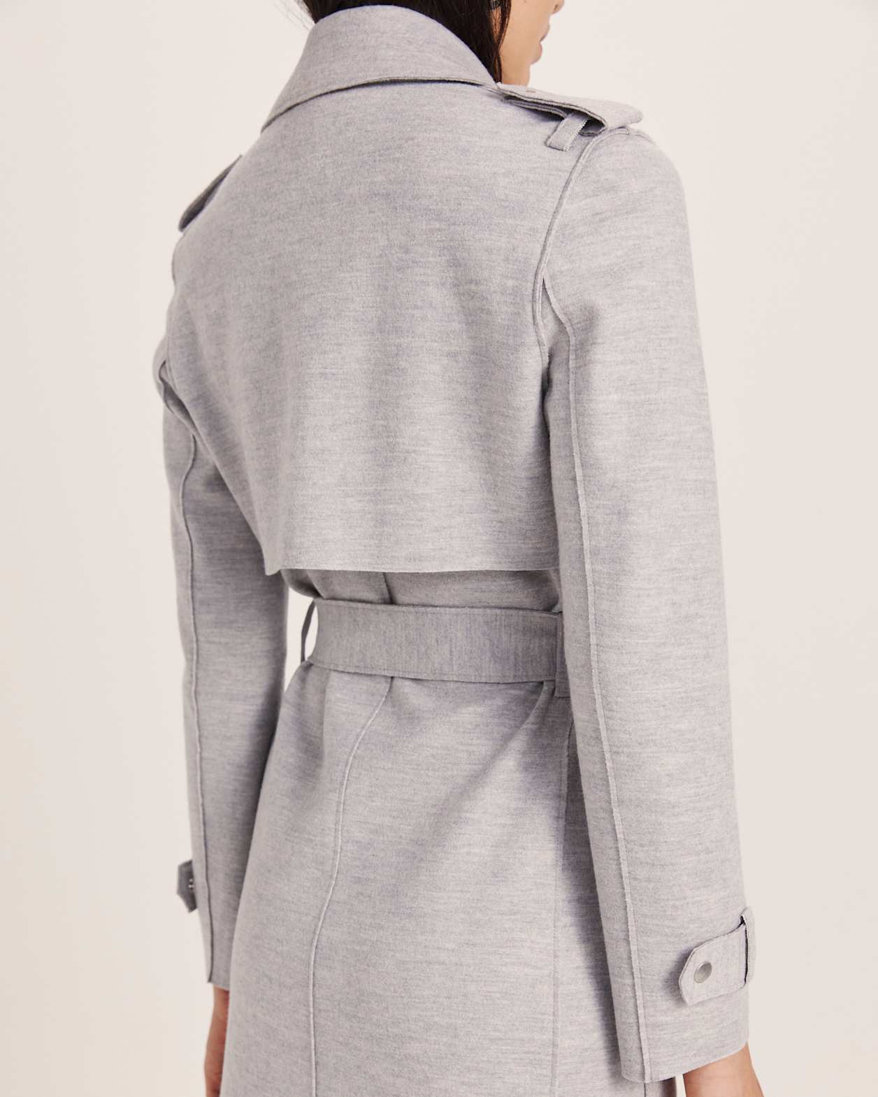 Karla Wool Longline Trench Coat in GREY MELANGE