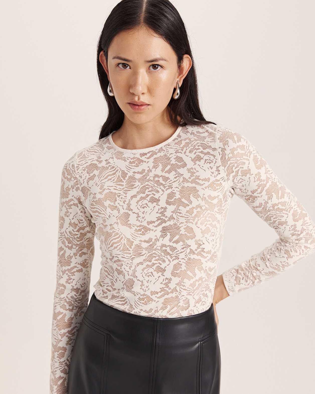 Stella Lace Long Sleeve Top in MILK