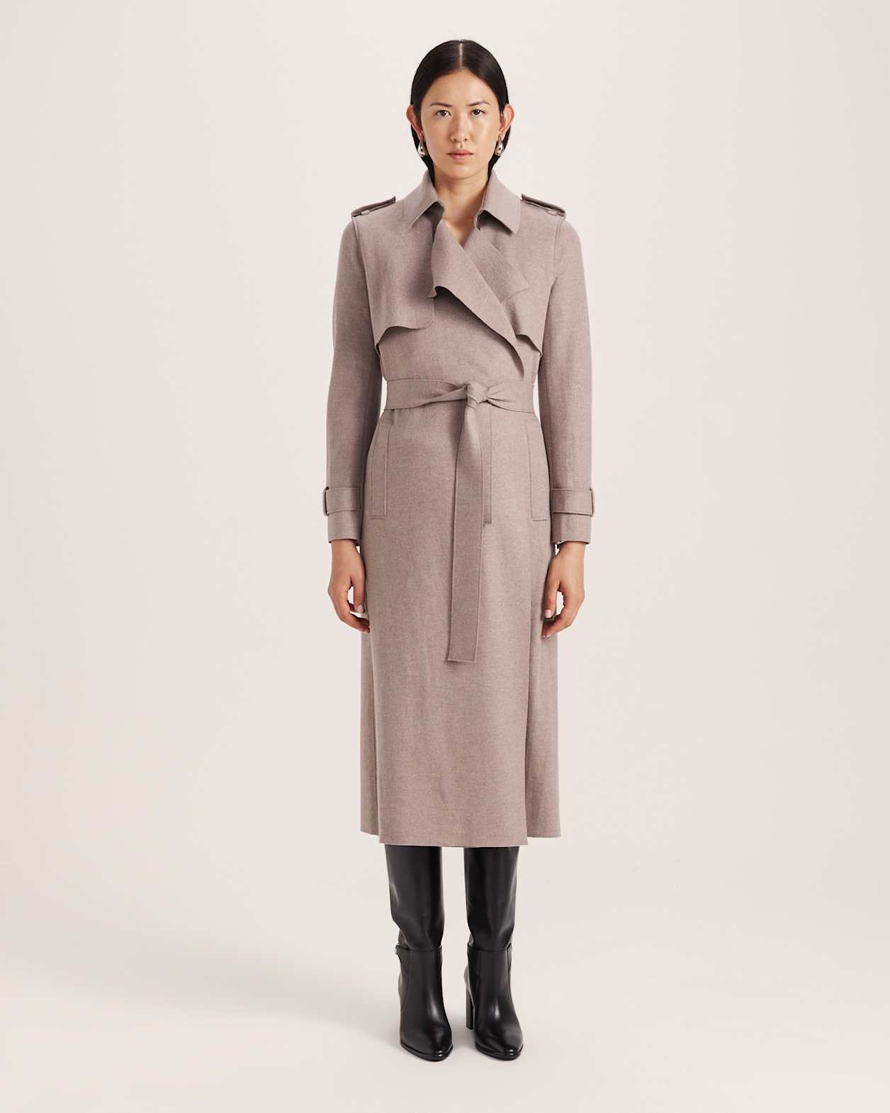 Karla Wool Longline Trench Coat in MINK