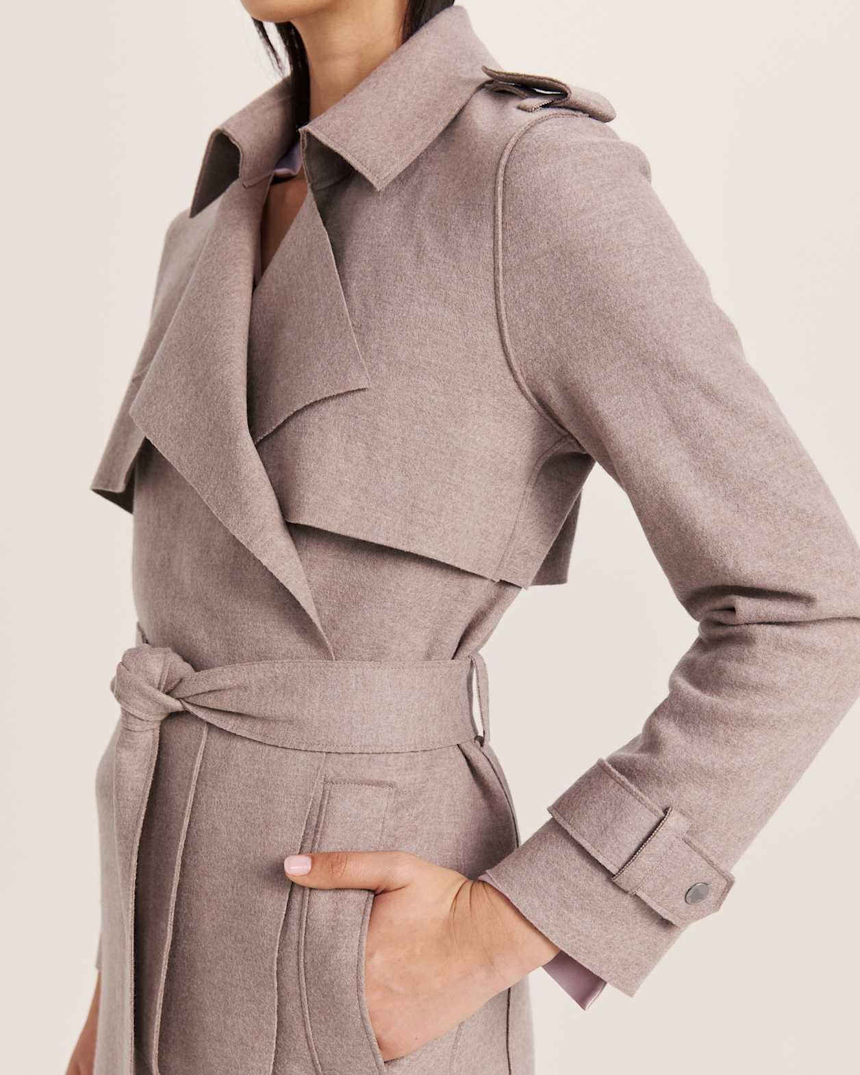 Karla Wool Longline Trench Coat in MINK