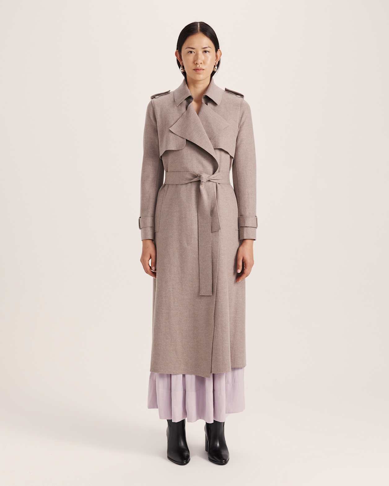 Karla Wool Longline Trench Coat in MINK
