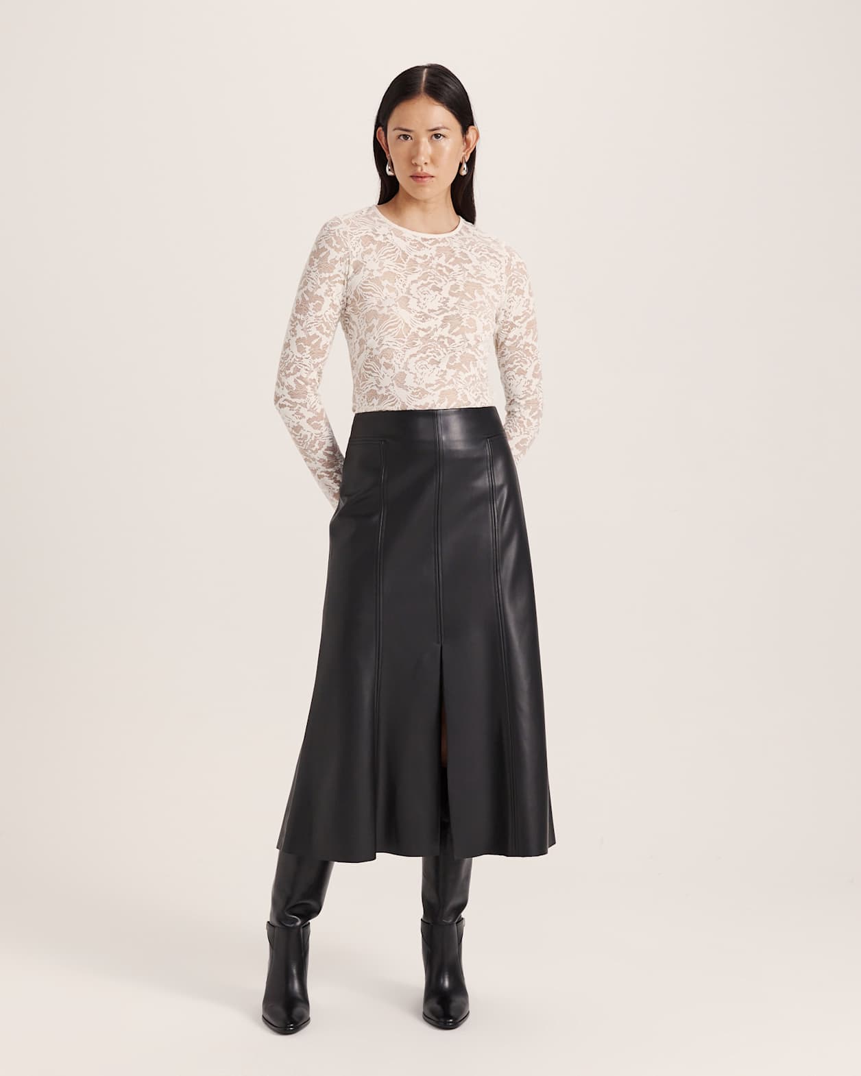 Stella Lace Long Sleeve Top in MILK