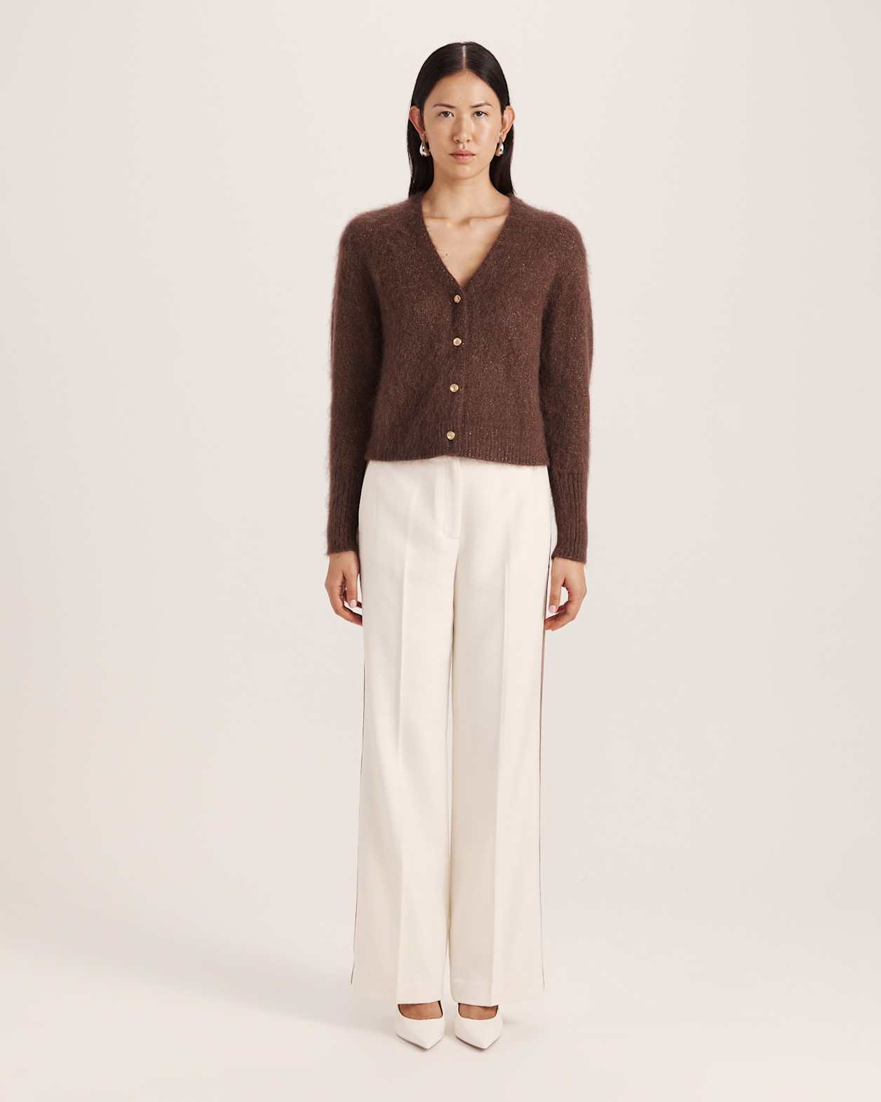 Maisy Mohair Wool Long Sleeve Cardi in CHOCOLATE