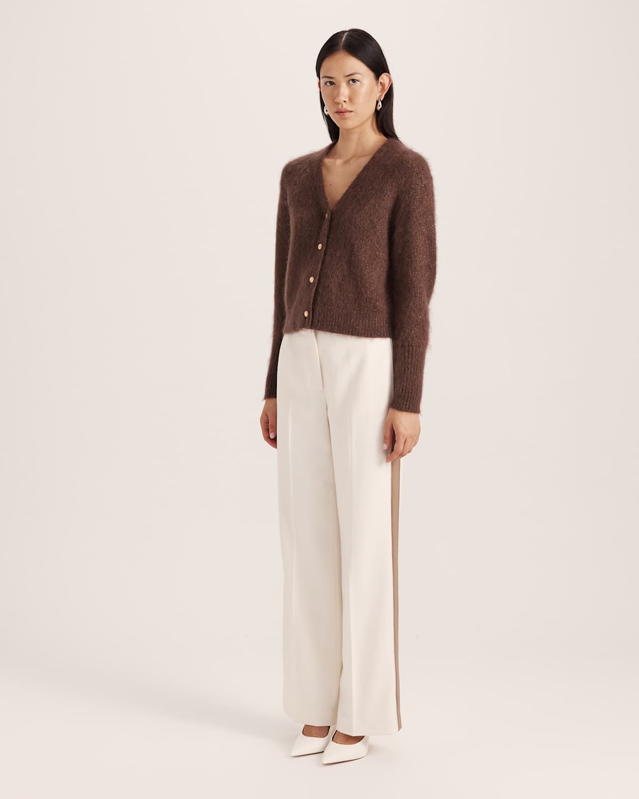 Maisy Mohair Wool Long Sleeve Cardi in CHOCOLATE