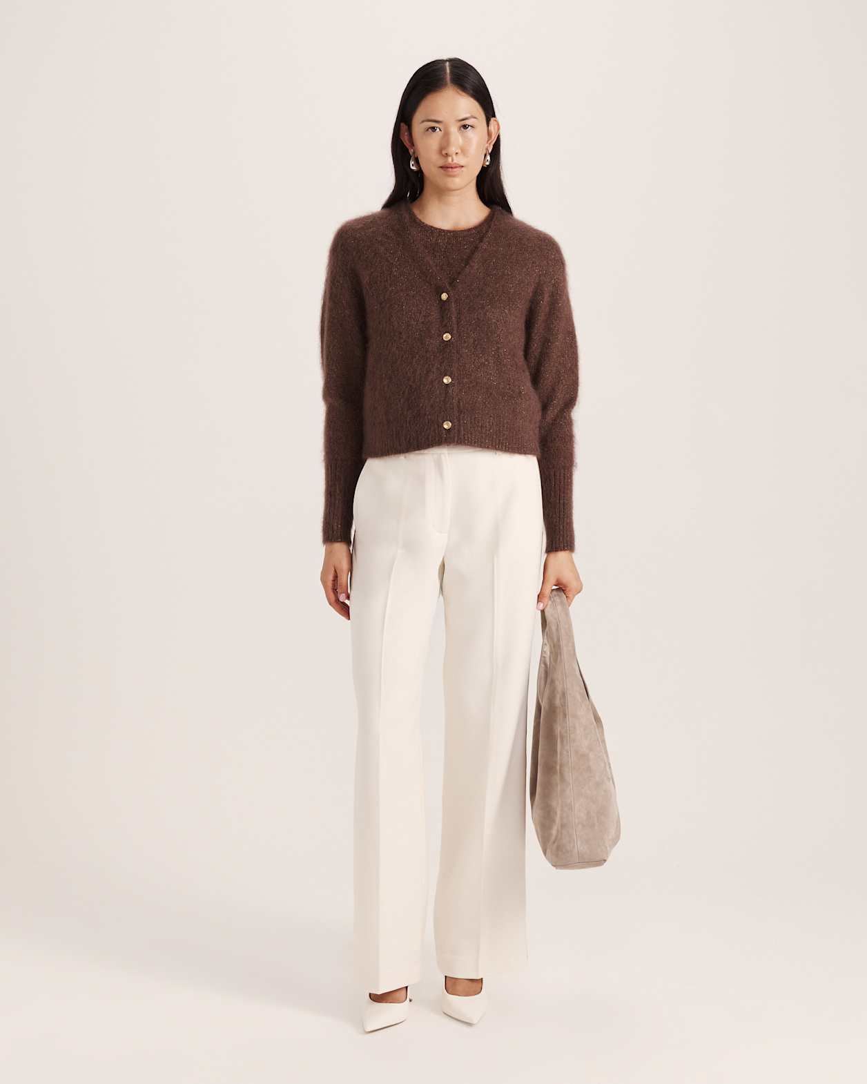 Maisy Mohair Wool Long Sleeve Cardi in CHOCOLATE