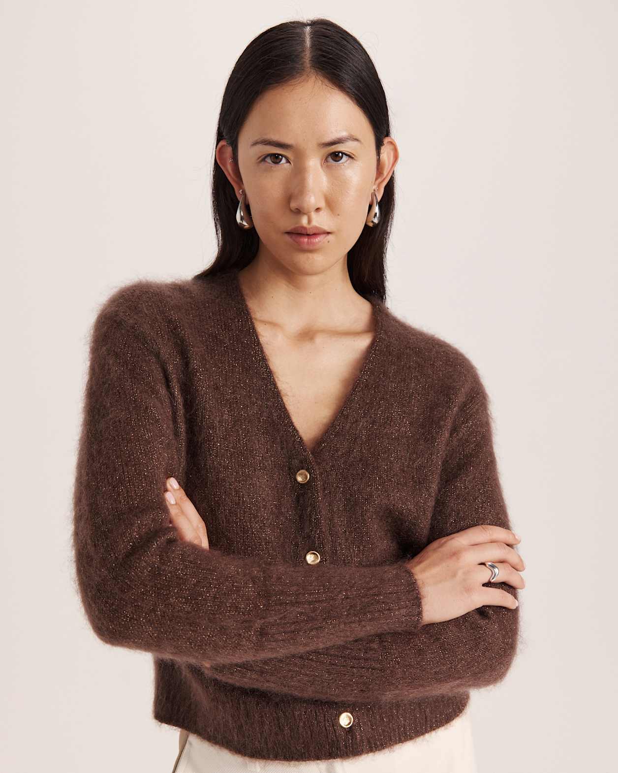 Maisy Mohair Wool Long Sleeve Cardi in CHOCOLATE