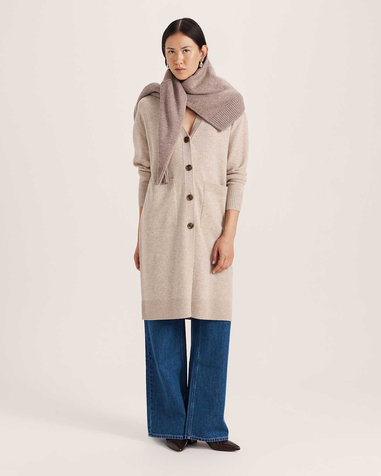 Nara Oversized Cashmere Blend Cardi in BISCUIT MELANGE