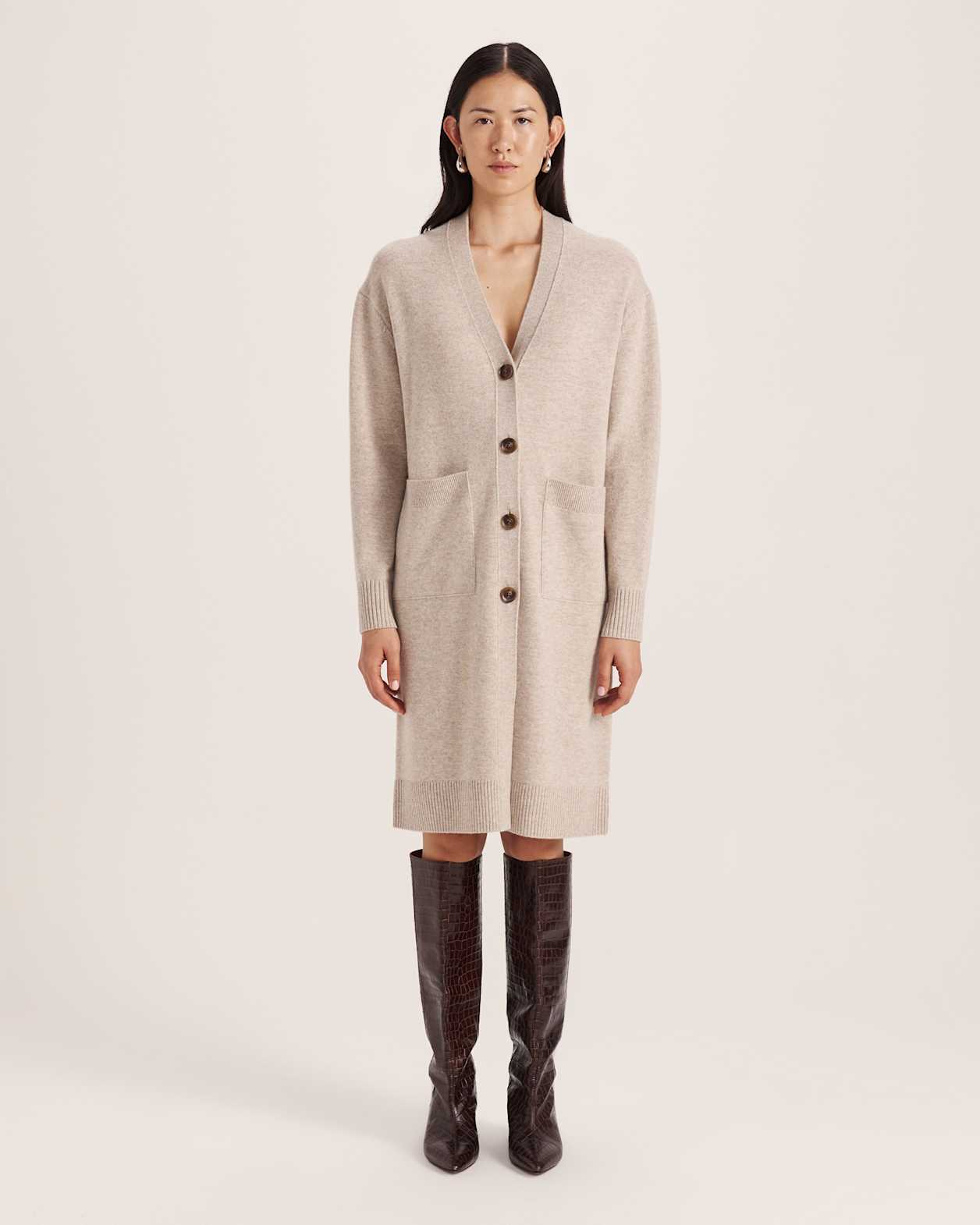 Nara Oversized Cashmere Blend Cardi in BISCUIT MELANGE