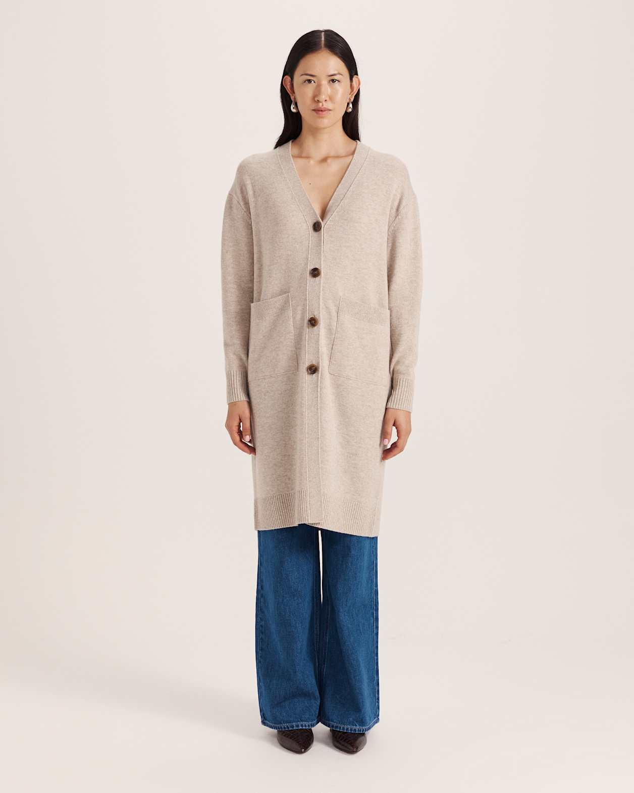 Nara Oversized Cashmere Blend Cardi in BISCUIT MELANGE