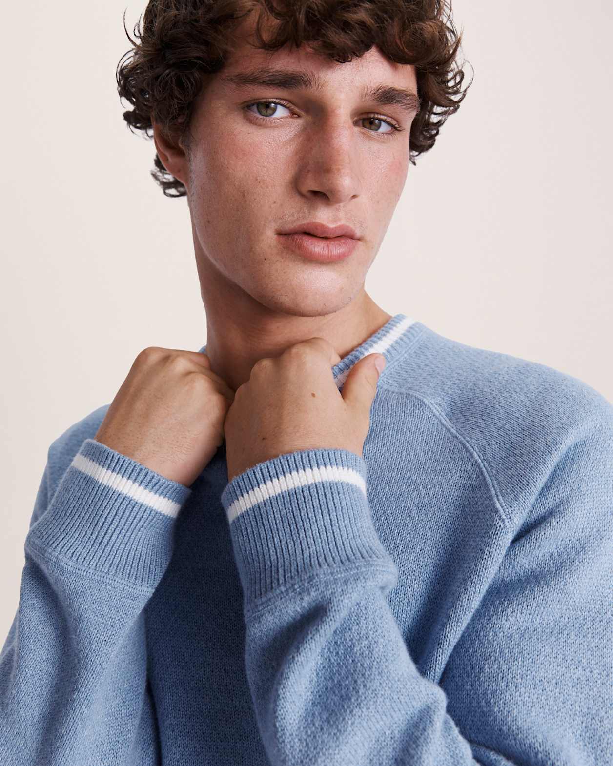 Soren Cotton Cashmere Crew in SKY BLUE