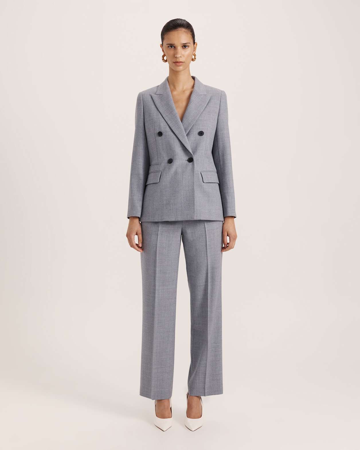Jaimee Wool Pleat Front Pant in GREY MELANGE