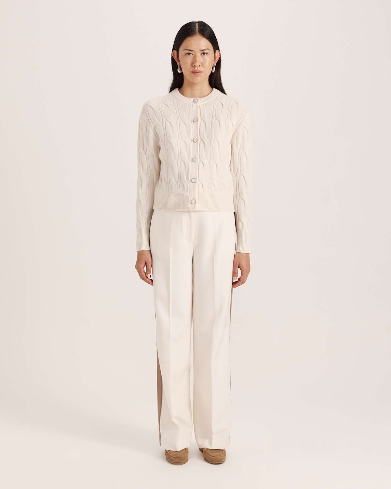 Nora Wool Cashmere Cable Cardi in VANILLA