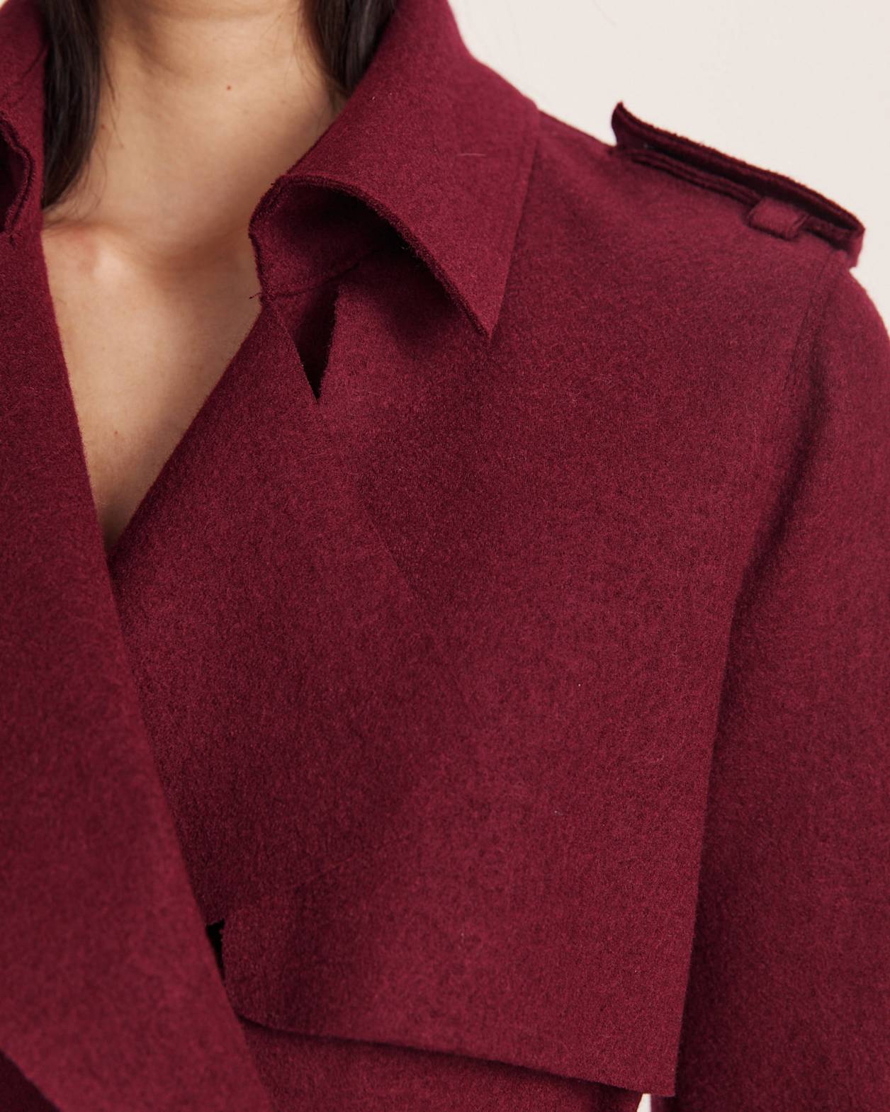 Karla Wool Longline Trench Coat in BERRY