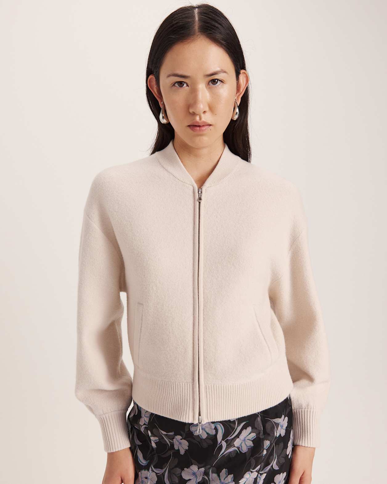 Boiled Wool Bomber in SOFT STONE