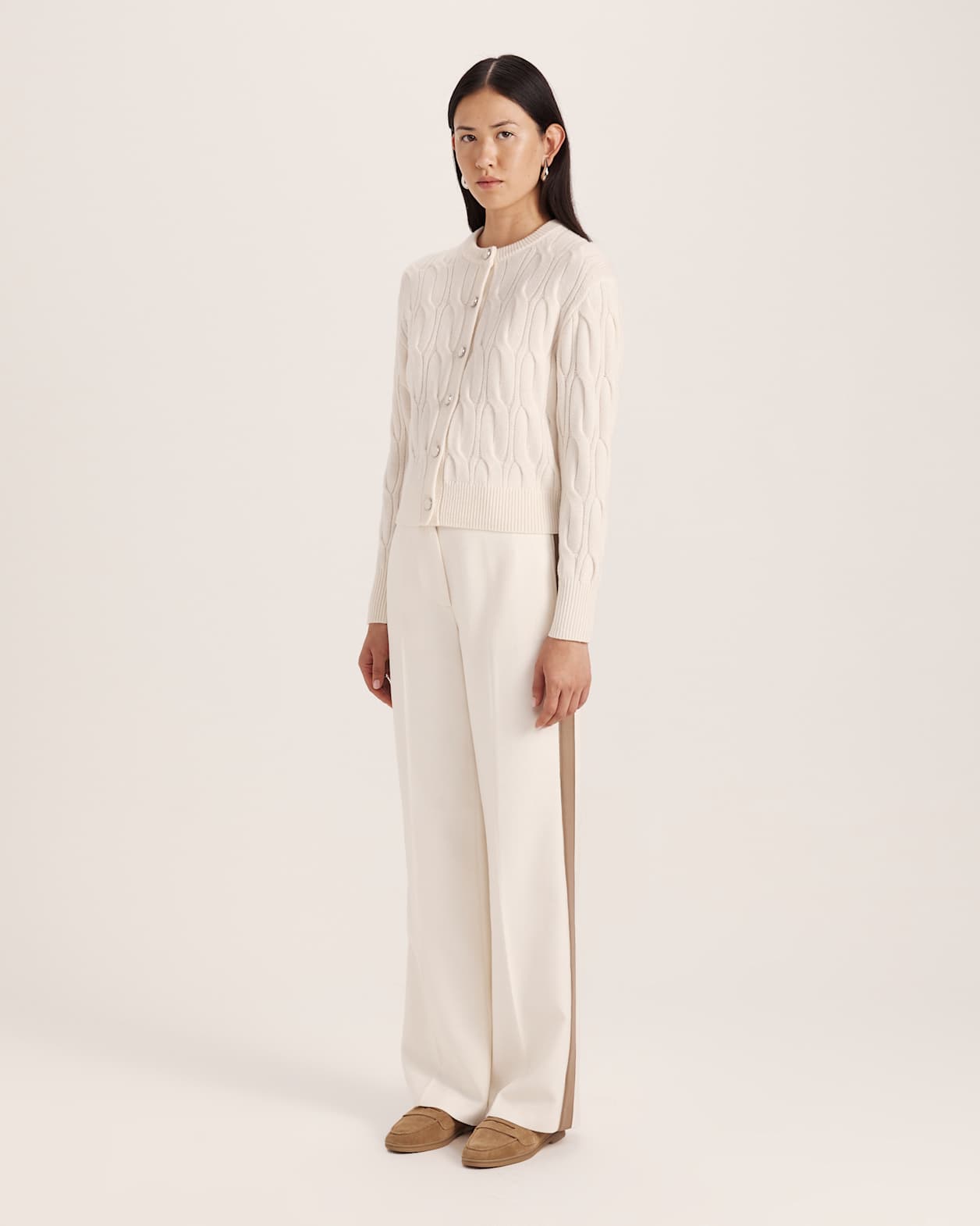 Nora Wool Cashmere Cable Cardi in VANILLA