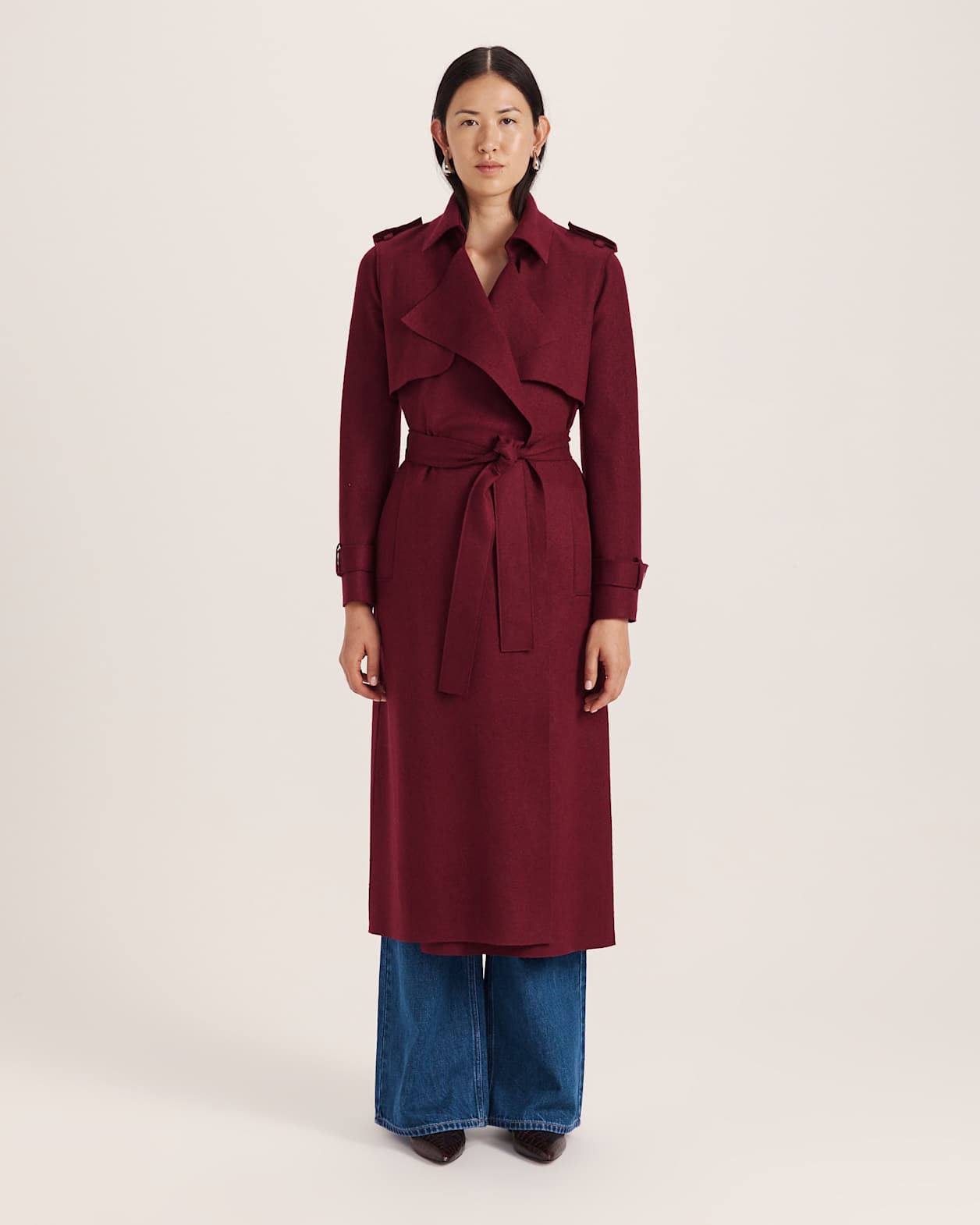 Karla Wool Longline Trench Coat in BERRY