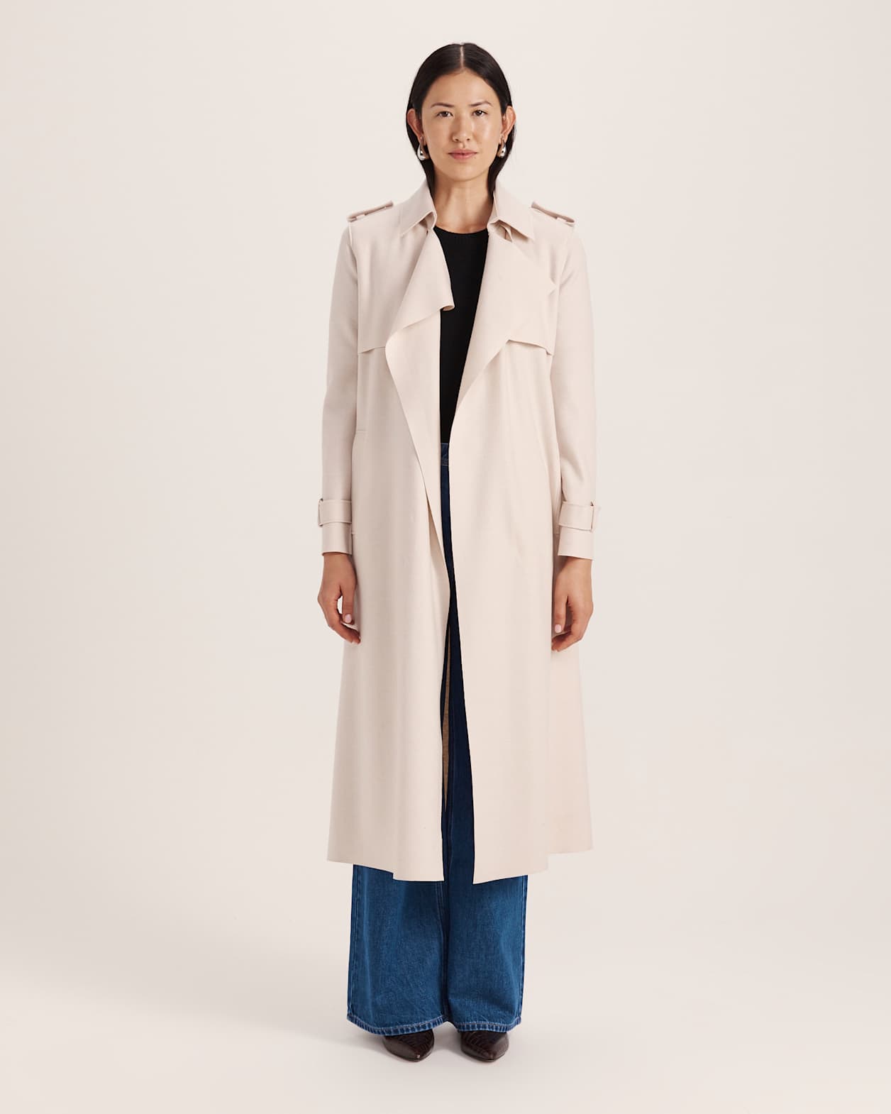 Karla Wool Longline Trench Coat in SOFT STONE