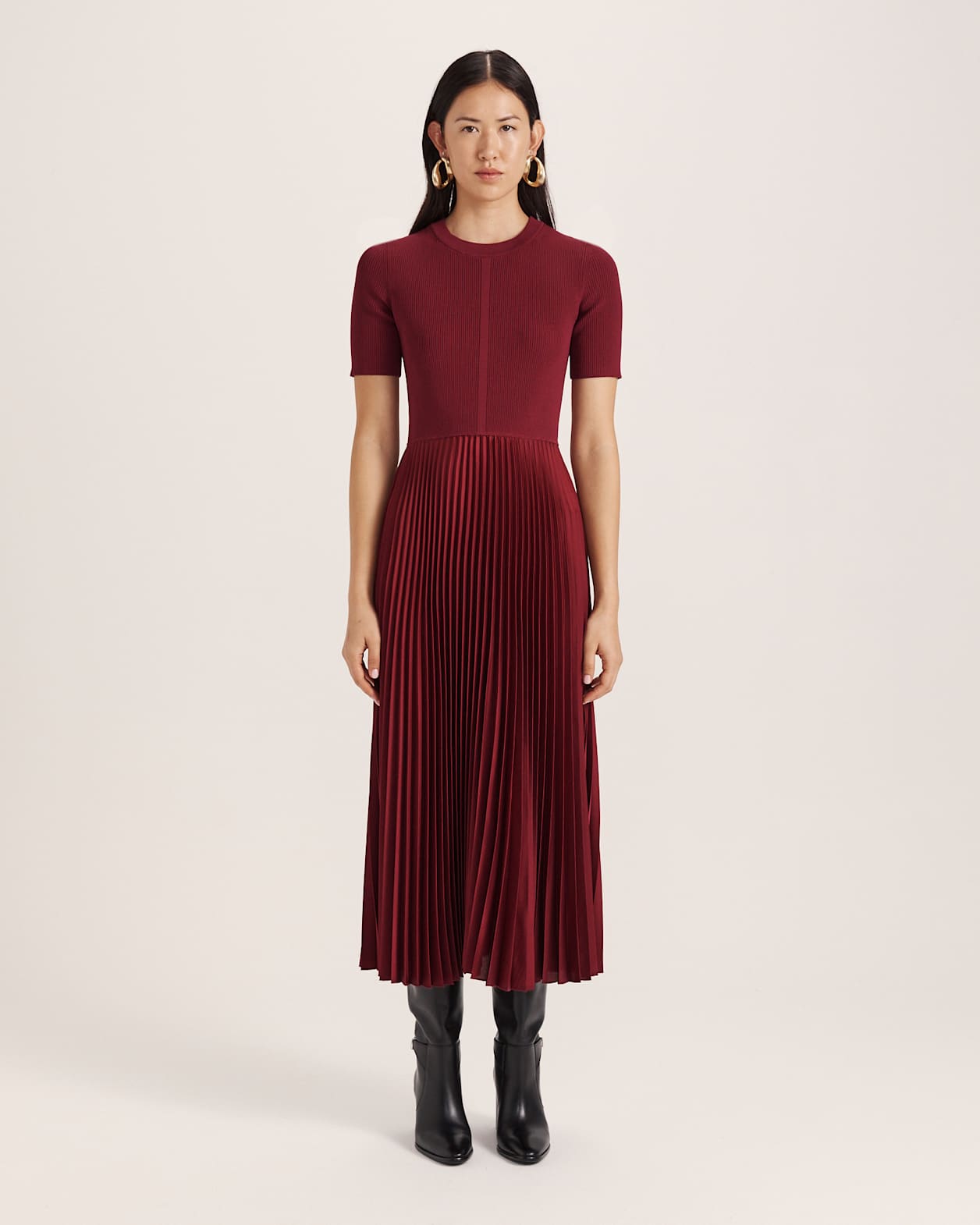 Vicky Mixed Media Dress in BERRY