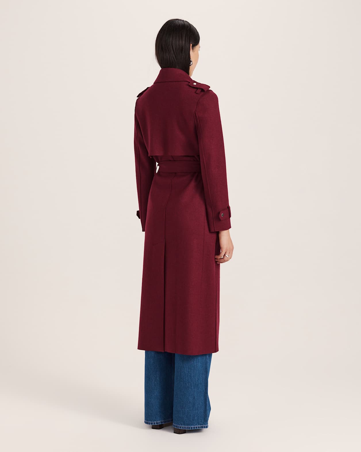 Karla Wool Longline Trench Coat in BERRY